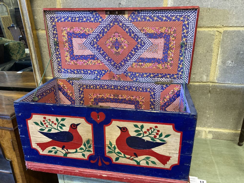 A painted pine box, width 63cm, depth 31cm, height 30cm